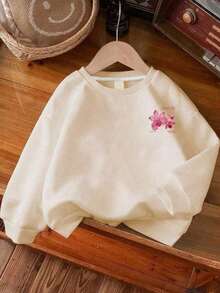 KID0041 Suéter de cuello redondo de manga larga con estampado Simple Joy para niñas preadolescentes, que proporciona una prenda superior nueva cómoda, de moda y casual para otoño e invierno para niñas jóvenesadolescentes - Albaricoque - Ver 1