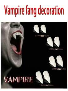 1 对独特的吸血鬼尖牙装饰，男女通用万圣节舞台道具派对配件 - 彩色 - 查看 5