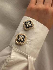 1pc/2pcs Button Cover For Shirt Pearl Cufflinks Covers Flower Sleeve Button Clip On Button For Dress Wedding Tux Decoration Button Clothing Accessories Gifts And Party(The Shape Of The Petals Is Random)) - Gold-four Leaves - View 1