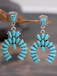 1set Creative Vintage Western Style Turquoise Inlay Women Pendant Necklace And Earrings - Nhiều màu - Xem 6
