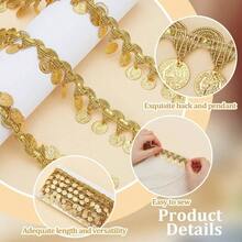 10 Yards Gold Coin Shape Sequin Tassel Trim Sequins Lace Tassel Fringe Trim 1.6 Inch Width Sequins Tassel Lace Ribbon Fringe Dance Dress Belt Chain Clothes Decoration Party Accessories - 金色 - 查看 5