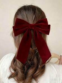 1pc Burgundy Fable Bow Hair Clip, Large Velvet Satin Sailor Bow Alligator Clip, Cheerleader Hair Accessory, Valentine's Day New Year Gift, Women Girls Hairpin, Hair Clip, Hair Accessory, Head Accessories, Hair Accessories For Women