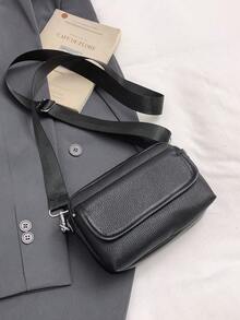Sac à bandoulière décontracté pour homme, petit sac messenger à rabat mode, sac bandoulière en cuir PU noir, convient comme cadeau pour le petit ami - Noir - Voir 3