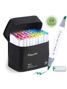 Set de markere de artă cu vârf dublu 168/120/100/80/60/48 de culori, markere portabile durabile cu geantă de depozitare, rechizite de artă potrivite pentru colorat și pictat adulți sau studenți - Alb-negru - Vizualizare 17