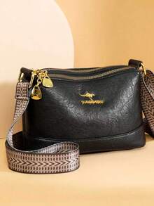 Vintage Soft Leather 3-Layer Zipper Shoulder Crossbody Bag, Simple & Versatile For Middle-Aged Women - Black - View 3