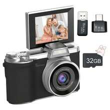 数码相机，1080P高清数码相机，拍摄数码相机，相机套装，180°翻转屏，8倍自动变焦，防抖，小巧便携，带读卡器，适合初学者，更适合作为生日、圣诞节和新年礼物