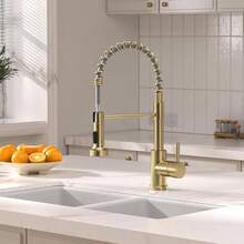 Actualizado Grifo de Cocina de Acero Inoxidable - 1 Elegant Dorado Mezcladora para Fregadero+1 Tapete Grifo+1 Pao Limpieza, Llaves para Fregadero de Cocina de Agua Caliente y Fra - inicial - Ver 10