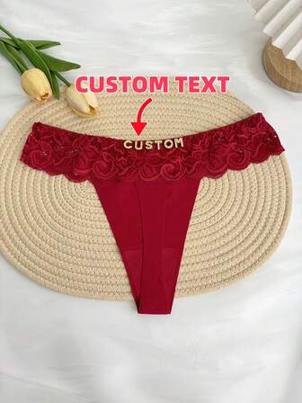 1pc Customized Sexy Women's Thong Panties, Personalized Crystal Letter Name Lingerie, Lace Splice Icy Silk Low Waist Seamless T-Back Underwear, Sexy Lace Thong With Customized Letter, DIY Shiny Letter Name Panties, Customized Wedding Gift, Bridal Underwear, Anniversary Gift, Valentine's Day Gift, Birthday Gift, Wedding Gift, Gift For Her/Girlfriend/Wife