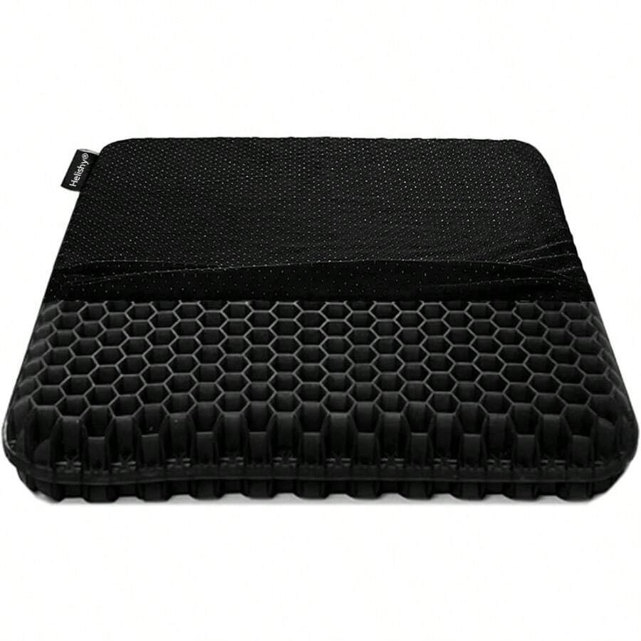 Gel Seat Cushion For Long Sitting Super Large And Thick Soft And Breathable Gel Chair Cushion For Wheelchair For Hip Pain Gel Seat Cushion For Office Chair - 黑色+標準(16.6*14.6*1.6吋) - 查看 1