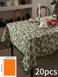 1 pieza Mantel de estilo vintage americano country con estampado de hojas de árbol de frutas, rectangular con flecos, adecuado para uso diario, festivales, reuniones familiares, fiestas de Navidad, decoración de mesa de comedor, decoración del hogar