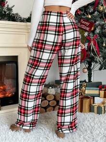 女士直筒抓绒休闲保暖裤，带3D蝴蝶结，舒适冬季家居服 - 彩色 - 查看 4