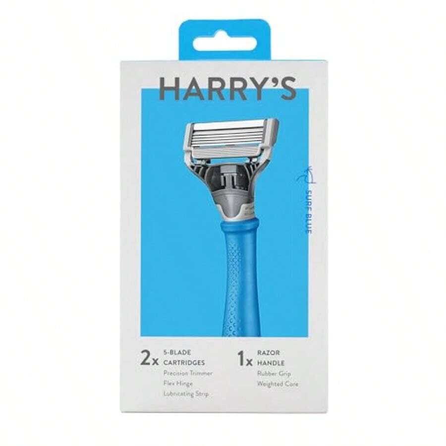 Harry's Original Razors For Men Two 5Blade Cartridges And 1 Razor Handle German Engineered Surf Blue Edition1010 - như hình ảnh - Xem 1