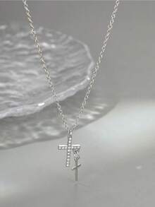1pc Elegant Metal Chain Cross Pendant Necklace, Unisex Choker Necklace - Multicolor - View 4