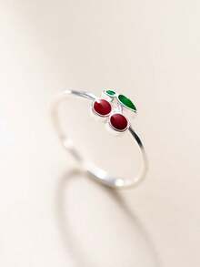 BALMORA 1 pezzo Delicato anello in argento sterling S925 a forma di ciliegia, stile dolce per ragazze/donne/fidanzate/madri, regalo retrò per feste, appuntamenti, uso quotidiano, compleanno