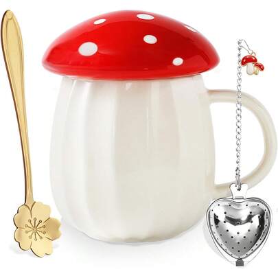 Juego de tazas de té con forma de hongos para taza de té de vidrio de leche, taza de café con tapa, regalos para niñas, mujeres, cumpleaños, Navidad, hogar, decoración de hongos