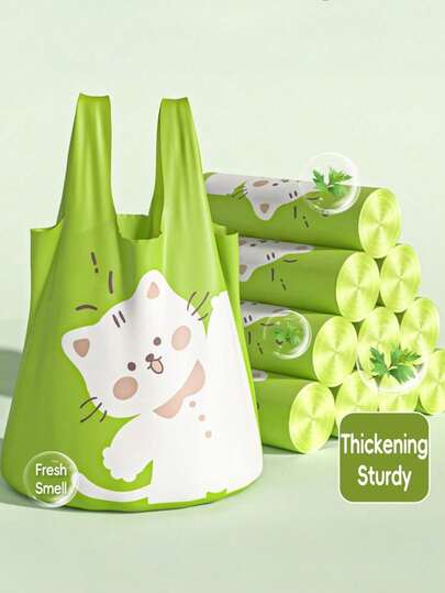 50/10 Extra-Thick Garbage Bags Cute Green Cat-Shaped Design With Mugwort Fragrance, Leak-Proof & Puncture-Resistant Strong Large Kitchen Trash Bags, For Food Waste Disposal, Pet Litter Cleaning, Dorm & Bathroom Trash Can Liners, Ideal For Cat Lovers, Homeowners, Pet Owners & Students Economical And Practical Cleaning Supplies