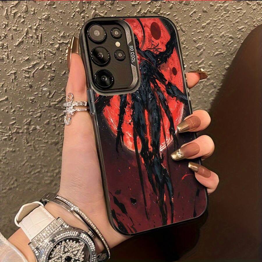 Diseño de Carácter Negro con Fondo Rojo Adecuado para Galaxy S25ULTRA, S24PLUS, S23FE, S21PRO, S22, S20+, A03S, A05S, A14, A31, A53, A34, A10, A04E, M04, A33, A35, A55, A72, A71, A70, A22, A16, A06, A20S, A54 Funda Especial para Teléfono , Anti-suciedad, a la Moda, Moderna, Colorida Plata IMD - Mezcla de colores - Ver 1