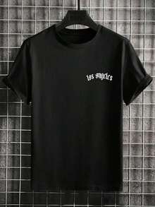 Camiseta casual de manga corta para hombre, talla grande, con estampado de texto en inglés, estilo emo. - Negro - Ver 2