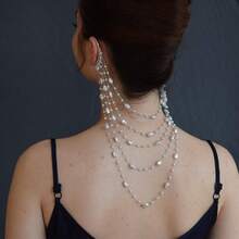 1pc Pearl Ear Hooks No Piercing Exquisite High-End Elegant Bride Wedding Tassel Earrings - 銀色 - 查看 6