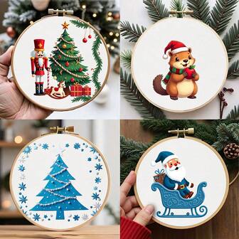 4pcs Embroidery Tool Kit With Floral Pattern And Instructions, Includes Embroidery Hoop, Threads And Needles, Ideal For Beginners, 7.87x7.28in DIY Hand Embroidery Set, Craft Kit With Pattern, Threads, Hoop, Needles, Instructions, Great Gift For Halloween, Thanksgiving, Valentine's Day, Christmas, Birthday