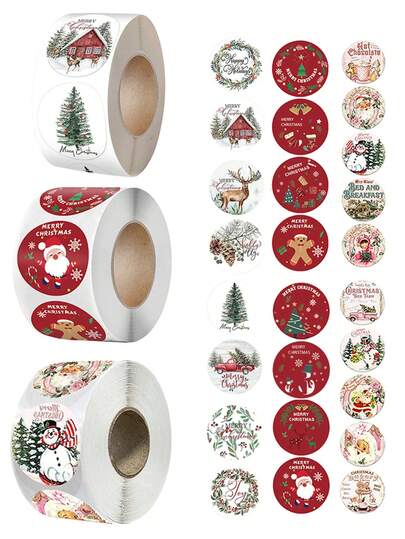 500Pcs Christmas Gift Stickers Set, Festivals New Year Decorative Stickers For Scrapbooking, Journal Supplies, DIY Crafts Gift, Party Decorations,1 Roll