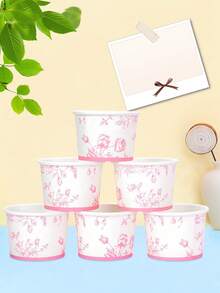 10pcs/20pcs/50pcs White And Pink Floral Treat Snack Cups Pink Flowers Ice Cream CupsChinoiserie Dessert Bowls For Sundae Frozen Yogurt Soup Birthday Tea Party Babe Shower Party Supplies - Multicolor - View 4