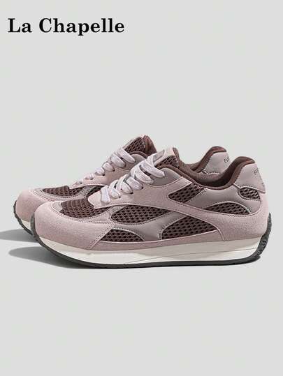 1双 La Chapelle 女士厚底系带软底休闲鞋，低帮户外平底鞋，适合夏季穿着，圆头低跟纯色优雅软底徒步鞋，适合学生拍摄毕业照，女士低帮皮质运动滑板鞋