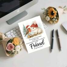 1张可爱兔子和小鸟贺卡，含信封（11厘米 x 16厘米 x 4.33英寸 x 6.29英寸） - “最佳圣诞礼物：朋友”设计，兔子、小鸟和圣诞树的欢乐场景，送给亲朋好友的完美礼物，圣诞节和新年祝福的理想之选，节日贺卡|节日友谊贺卡|纸质贺卡 - 彩色 - 查看 7