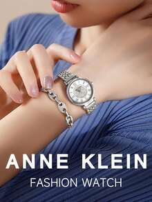 ANNE KLEIN silverfärgad damklocka och armbandsset med kristalldetaljer, silverfärgad urtavla och romerska siffror, 30 meter vattentålig, elegant smyckesset - En-Storlek - Visa 9