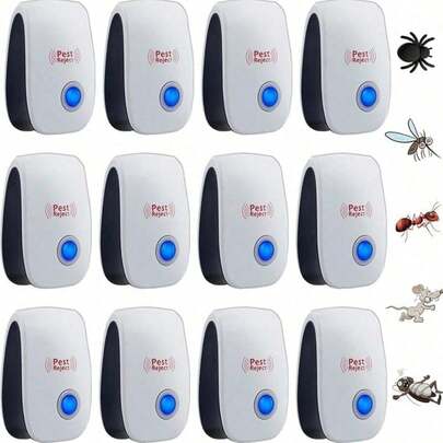 2025 Actualizar 12 pcs Repelente ultrasonico,repelente ultrasónico de plagas,repelente ultrasónico de mosquitos,ahorro de energía y reducción de ruido,ahuyenta cucarachas,ratones,para cocina,salón etc