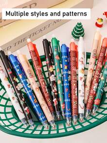 Set di 16 penne gel natalizie a cartoni animati, penne a sfera cancellabili con stampa di Babbo Natale carino, penne con punta fine per uso scolastico e di esame dei bambini, articoli di cartoleria natalizi di alta qualità come regalo per studenti delle scuole elementari