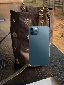 New Beaded Embroidered Snowflake Bucket Bag, Large Capacity Canvas Crossbody Bag, New Chinese Style Casual Shopping Tote, Versatile Handbag - Brown - View 4