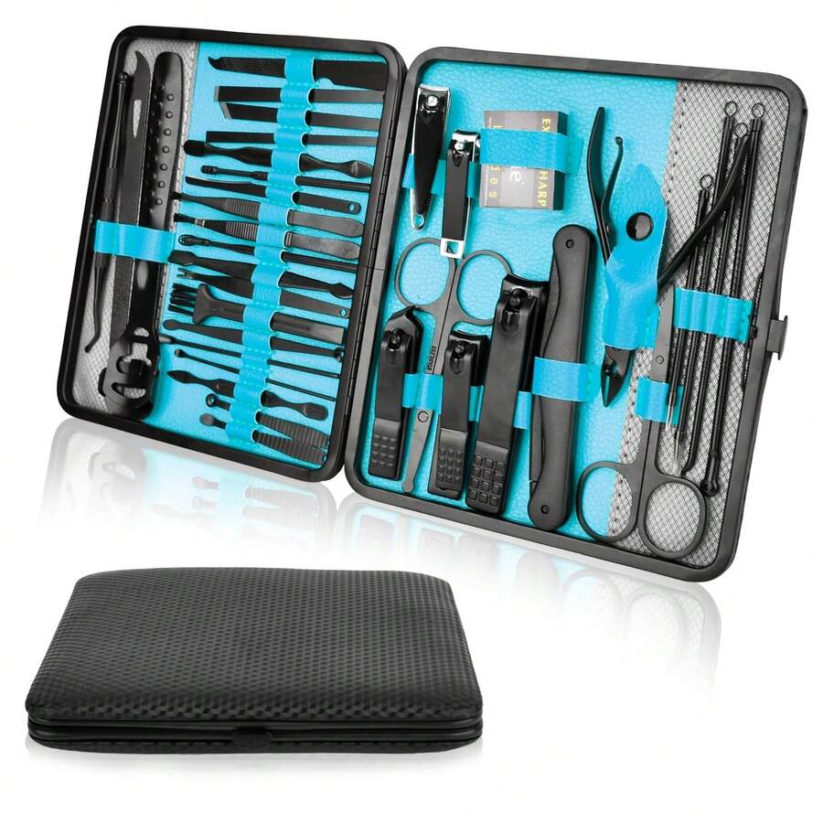 Kit de Manicura y Pedicura 36 en 1 de Acero Inoxidable - Profesional para Limpieza de Piel, Ideal para Viajar, para Hombres y Mujeres - Azul - Azul - Ver 1