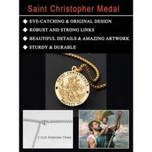 Seiyang Gold St Christopher Medal For Men 925 Sterling Silver Round St Christopher Pendant Mens Double Sided Saint Christopher Medallion Necklace Protection Jewelry Religious Gifts For Men Women