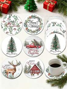 6/3/1 Stück süße Weihnachts-Holzuntersetzer, Weihnachtsbaum, rotes Haus, Rentier, Lastwagen, Weihnachtskranz gemusterte Untersetzer, geeignet für Weihnachtstischdekoration, Möbeluntersetzer, Getränkeuntersetzer für Zuhause, Weinglasuntersetzer, Weihnachtsgeschenke, Weihnachtsdekoration, Geschenke zu Weihnachten, Weihnachts- und Feiertagsdekoration