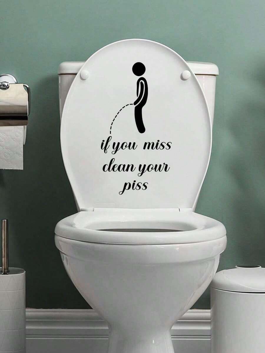 1pc Creative Black & White English Phrase Toilet Sticker, Simple Design For Living Room, Bedroom, Bathroom, Toilet Cover Decor & Home Decoration, Stickers, Wall Decal, Vinyl Decal For Home Decorations, Spring Decoration Items Refresh Your Home, Festival Decoration Stickers Gifts Birthday Graduation - 黑色 - 查看 1