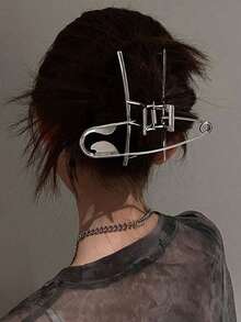 1pc Simple Asymmetric Pin Metal Hair Clips Ladies Fashion Back Of Head Plate Hair Grab Clip Party Carnival Large Hair Claw Hair Accessories Beauty Claw Clips Fall Winter For Vacation Outfits Woman - Bạc - Xem 4