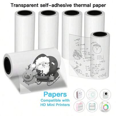 Papel adhesivo térmico transparente para impresora mini de 57mm x 3m, papel adhesivo imprimible autoadhesivo para impresora térmica mini, papel adhesivo para impresora térmica de bolsillo y la mayoría de cámaras de impresión instantánea, regalo de impresión navideña