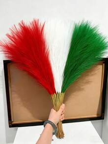 33Pcs/15Pcs/6Pcs Christmas (Green White Red)Artificial Pampas Grass 55cm/21.65in Fluffy Faux Flower Beige, Brown, Orange Colored Artificial Reed Faux Pampas Grass For Home Farmhouse Decor, For Bohemian Decor, Artificial Flower Fake Pampas Decor,
