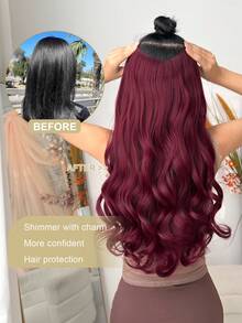 22-Inch V-Shaped Red Water Wave Synthetic Hair Wig, Heat-Resistant Fiber Material, Suitable For Women And Girls To Wear For Parties And Daily Use - Burgundy - View 4