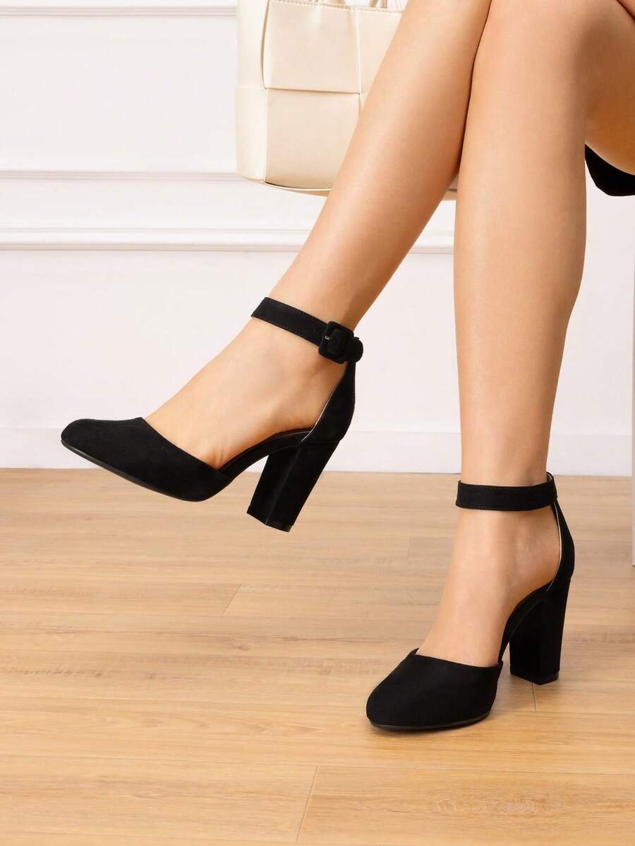 Women High Heel Closed Toe Chunky Prom Wedding Pumps Shoes - 黑色 - 查看 1