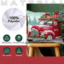 1pc Christmas Vintage Red Truck Pattern Pillow Cover, Single-Sided Printed Cushion Cover, Suitable For Living Room, Bedroom, Home Decor, All Season - Multicolor - View 3