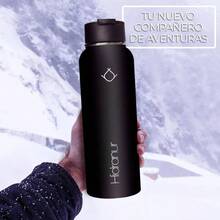 Termo de Acero Inoxidable Doble Aislamiento Trmico, Termo Para Caf, 3 Tapas Hermticas, 2 Popotes, 24 Hrs de Agua Caliente y Fra Negro, 18 Oz 532.324 ml - Negro + 1,2 Litros - Ver 3