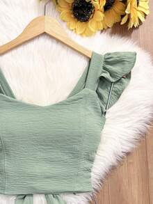 Yiang Cropped Blouse With Padding And Back With Dune Fabric Tie - Mint Green - View 2