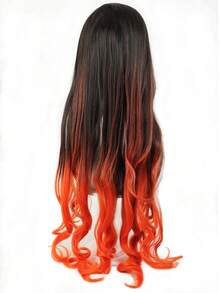 超长黑色至棕色渐变卷发假发，适合角色扮演，厚实蓬松的假发，适合服装