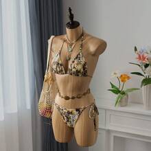 Bellisia Maillot de bain bikini fleuri coloré et mignon pour femmes, adapté pour sortir en vacances d'été à la plage - Multicolore - Voir 7