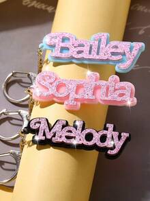 Customized Personalized Shiny Name Backpack Nameplate Key Chain Customized Acrylic Letter Vertical Pendant Key Chain Birthday Party Gift Jewelry Christmas Bag Cup Pendant Gift For Lover And Friend