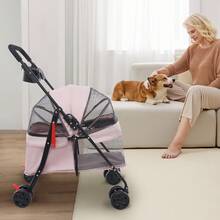 Foldable Pet Stroller With 40lbs Capacity, Large Breathable Cart & 4 Wheels With Brakes For Medium Dogs/Cats - Pale Pinkish Gray - View 8