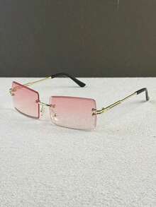 1pc Frameless Rectangular Gradient Color Fashion Fashion Glasses, Suitable Outdoor & Holiday Use Summer Beach Vacation,Outdoor,Travel - Gradient Pink - View 2