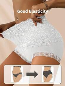 1pc Solid Color Elastic Lace Soft Lifting High Waist Seamless Panties, Comfortable Nude Feel, Fashionable & Sexy, Suitable For Daily Wear